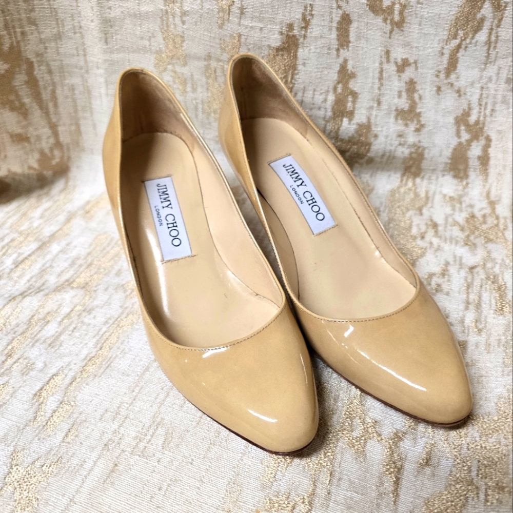 Jimmy Choo London Beige Nude Patent Leather Heels Sz36.5 US6.5